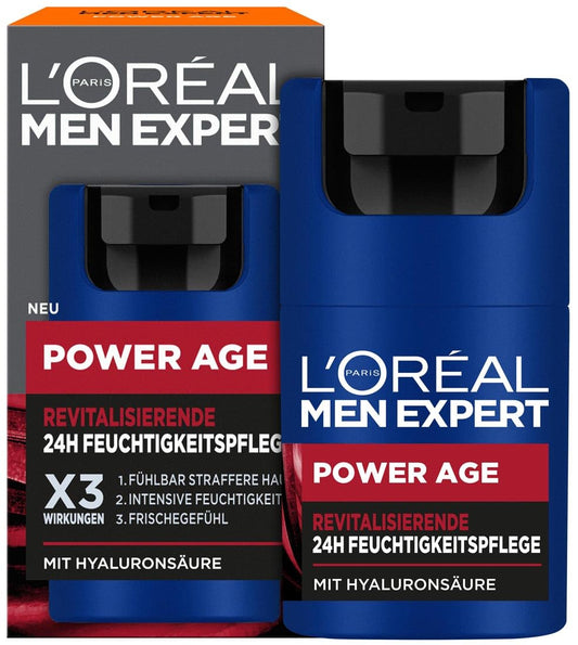 L'Oréal Men Expert Face Care Against Wrinkles For Men, Anti-Aging Moisture Cream For Tired And Matte Skin, Face Cream For Men With Hyaluronic Acid, Power Age, 1 X 50 Ml